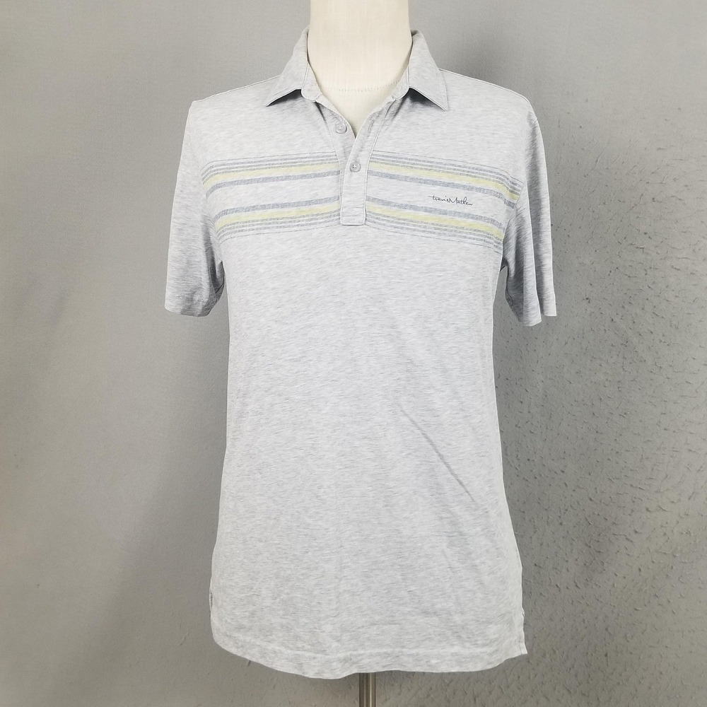TravisMathew Polo Shirt Mens‎ Medium Gray Chest Stripe Golf Casual Performance